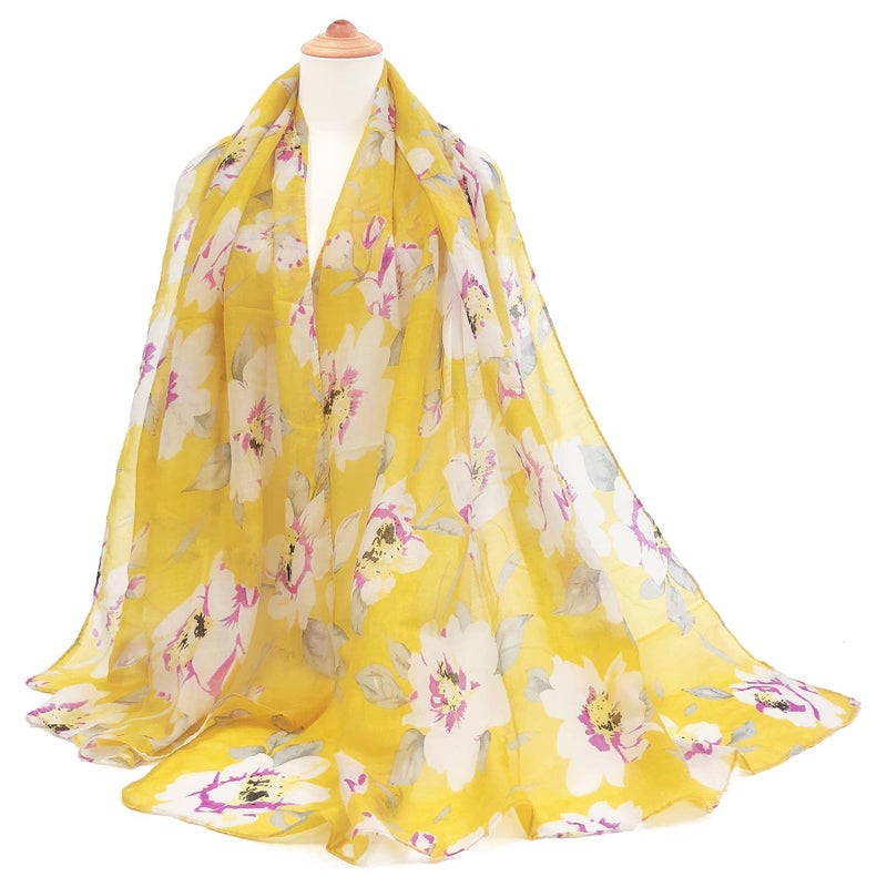 GERINLY Yellow Scarves for Women Bright Florals Fashion Head Scarf Cotton Wraps and Shawls for Travel Beach Cover Up (Yellow) - Image 2
